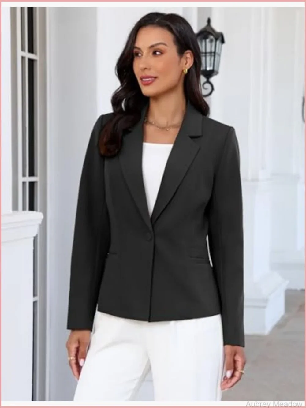 Professional Blazer with Pockets Structured Suit Jacket